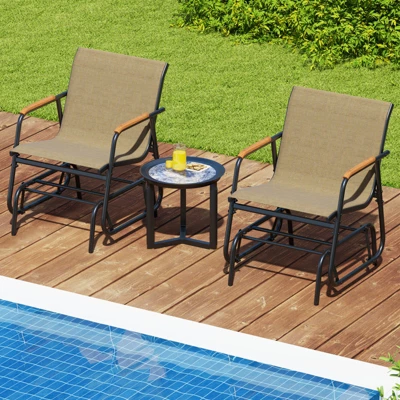 Tangkula Patio Glider Chair Set of 2 with Curved Teak Armrests 3 Tangkula Patio Glider Chair Set of 2 with Curved Teak Armrests - Image 3