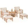 Tangkula 5 Piece Patio Wicker Sofa Set Outdoor Rattan Conversation Set With Seat Cushions 2-Tier Coffee Table & 2 Ottomans