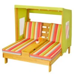Tangkula Kids Patio Double Chaise Lounge Outdoor Wooden Recliner W/Canopy & Cup Holder -Tangkula Shop GUEST 419f60c8 4529 4425 a6cd 567066714e33