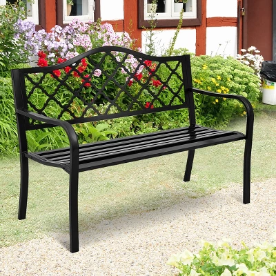 Tangkula Outdoor Chair Garden Patio Bench Cast Iron Frame Black 2 Tangkula Outdoor Chair Garden Patio Bench Cast Iron Frame Black - Image 2