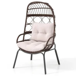 Tangkula PE Wicker Egg Chair Patio Cocoon Lounger W/ Comfortable Cushions & Metal Frame -Tangkula Shop GUEST 41e34b67 77ba 419b 9f69 94202c1159da