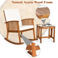 Tangkula 2PCS Patio Wooden Rocking Chair Set Garden Outdoor W/ Coffee Table Cushion -Tangkula Shop GUEST 41e5df02 7d69 4127 a84d cec21a8d11e0