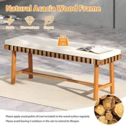 Tangkula 2PCS Outdoor Acacia Wood Bench With Cushion Breathable Rope Seat Patio Dining Bench For Entryway Garden Poolside Balcony -Tangkula Shop GUEST 4225b7ac d569 4ea3 9e67 3bfa48203092