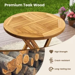 Tangkula Patio Teak Wood Dining Table 27.5" Round Side Table W/ Slatted Tabletop -Tangkula Shop GUEST 4244c90b 9bf7 401d bad6 3364f9464690