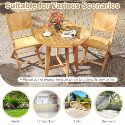 Tangkula 31.5" Round Teak Wood Patio Dining Table with Slatted Top 5 Tangkula 31.5" Round Teak Wood Patio Dining Table with Slatted Top - Image 5
