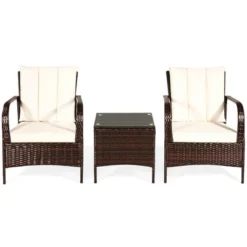 Tangkula 3-Piece Outdoor Rattan Conversation Set with Cushions and Coffee Table -Tangkula Shop GUEST 4259741c 3ccc 432d bc96 5cecd33f2a95