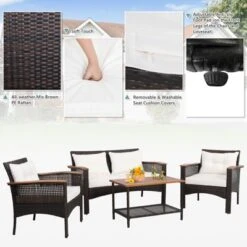 Tangkula 4PCS Rattan Patio Furniture Set Acacia Wood Outdoor Conversation Set W/ Cushions -Tangkula Shop GUEST 4276b606 4a1a 4ce9 af1c fe6927c8ddac