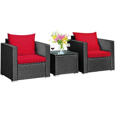 Tangkula 3PCS Patio Rattan Furniture Conversation Set With 2 Cushioned Sofas & Coffee Table For Outdoor 7 Tangkula 3PCS Patio Rattan Furniture Conversation Set With 2 Cushioned Sofas & Coffee Table For Outdoor - Image 7