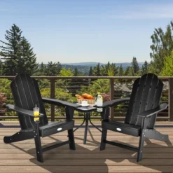 Tangkula Weather-Resistant Adirondack Chair with Built-in Cup Holder