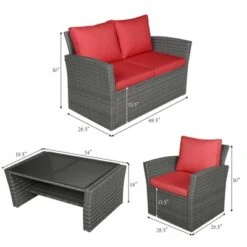 Tangkula 4-Piece Rattan Wicker Patio Outdoor Furniture Sofa Set With Cushions & Tempered Glass Table