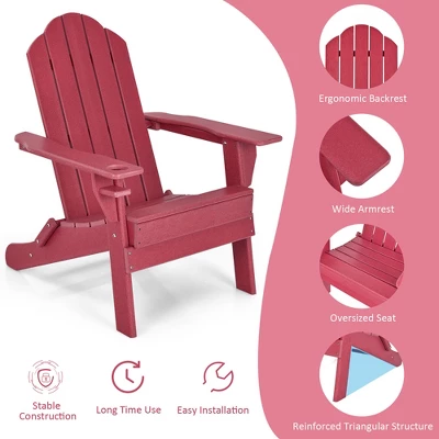 Tangkula 2PCS Patio Folding Adirondack Chair Weather Resistant Cup Holder Yard Red 5 Tangkula 2PCS Patio Folding Adirondack Chair Weather Resistant Cup Holder Yard Red - Image 5