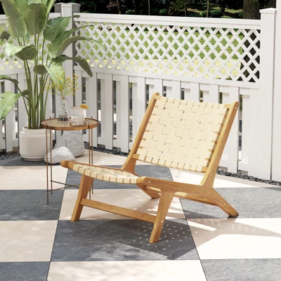 Tangkula Teak Wood Patio Accent Chair with Breathable Webbing Seat 1 Tangkula Teak Wood Patio Accent Chair with Breathable Webbing Seat