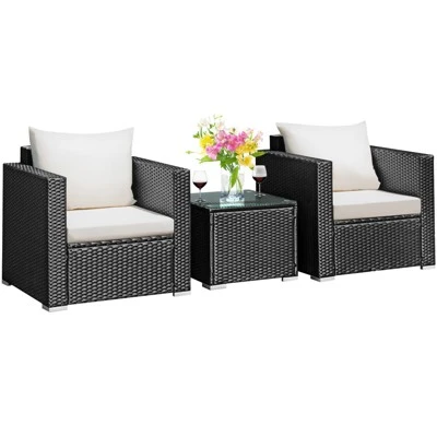 Tangkula 3PCS Patio Rattan Furniture Conversation Set With 2 Cushioned Sofas & Coffee Table For Outdoor 10 Tangkula 3PCS Patio Rattan Furniture Conversation Set With 2 Cushioned Sofas & Coffee Table For Outdoor - Image 10