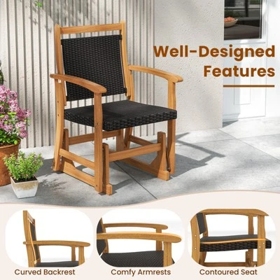 Tangkula 2-Piece Patio Rattan Glider Chair Set with Acacia Wood Frame 7 Tangkula 2-Piece Patio Rattan Glider Chair Set with Acacia Wood Frame - Image 7