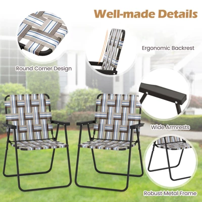 Tangkula Set of 4 Folding Webbed Lawn Chairs with Heavy-Duty Metal Frame 2 Tangkula Set of 4 Folding Webbed Lawn Chairs with Heavy-Duty Metal Frame - Image 2