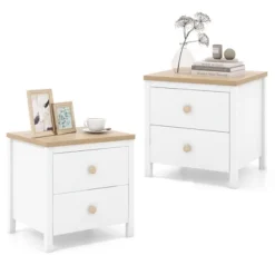Tangkula 2 PCS Nightstand Farmhouse Side End Table W/ Solid Wood Legs & 2 Drawers -Tangkula Shop GUEST 431ced92 1f22 4aca 9706 048eb8b14d71