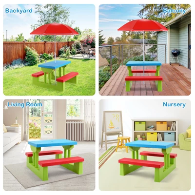 Tangkula Kids Picnic Table Set Indoor Outdoor Toddler Table With Bench & Removable Umbrella Portable Children Play Set 4 Tangkula Kids Picnic Table Set Indoor Outdoor Toddler Table With Bench & Removable Umbrella Portable Children Play Set - Image 4