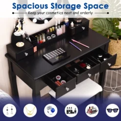 Tangkula Vanity Table Makeup Dresser Desk W/LED Light Drawers & Stool Black/Brown/White -Tangkula Shop GUEST 43696e35 bea9 4b06 9244 30ea7b6d3586