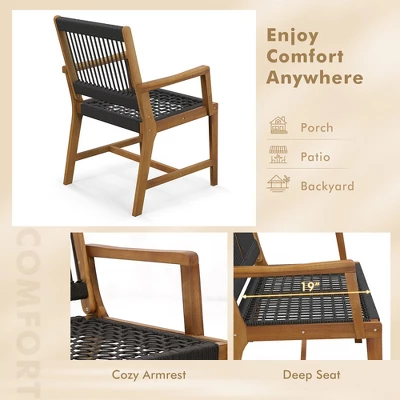 Tangkula Patio 4PCS Acacia Wood Dining Chairs All-Weather Rope Woven Armchairs Outdoor 7 Tangkula Patio 4PCS Acacia Wood Dining Chairs All-Weather Rope Woven Armchairs Outdoor - Image 7
