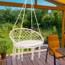 Tangkula Hanging Hammock Chair Macrame Swing Chair With Soft Cushion For Bedroom, Patio, Backyard, Balcony -Tangkula Shop GUEST 43bd3e5c 67b6 4694 9168 56e9b94778dd