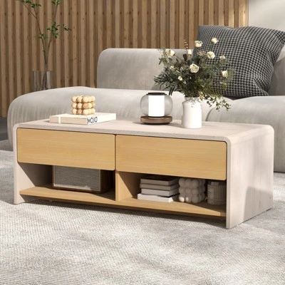 Tangkula Home Coffee Table W/ 2 Drawers & 2 Storage Shelf Rectangle Table Cocktail Table 1 Tangkula Home Coffee Table W/ 2 Drawers & 2 Storage Shelf Rectangle Table Cocktail Table