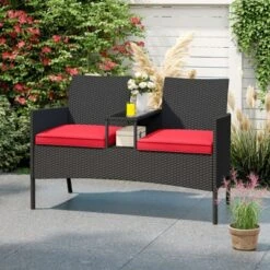 Tangkula 2-Seat Outdoor Rattan Loveseat with Integrated Coffee Table & Cushions -Tangkula Shop GUEST 43f76e96 8284 4b3f 9b98 bc4b57ebdb46