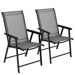 Tangkula 2PCS Folding Chairs Steel Frame Patio Garden Outdoor W/ Armrest & Footrest