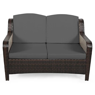 Tangkula 5-Piece Rattan Patio Conversation Set - Outdoor Wicker Sofa with Grey Cushions 6 Tangkula 5-Piece Rattan Patio Conversation Set - Outdoor Wicker Sofa with Grey Cushions - Image 6