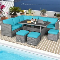 Tangkula 7-Piece Rattan Patio Sectional Sofa Set with Turquoise Cushions -Tangkula Shop GUEST 441dffae 9294 4715 a303 2eba63927e02