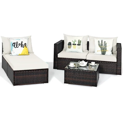 Tangkula 5-Piece Patio Rattan Conversation Set Ourdoor Sectional Cushioned Sofa With Table 3 Tangkula 5-Piece Patio Rattan Conversation Set Ourdoor Sectional Cushioned Sofa With Table - Image 3