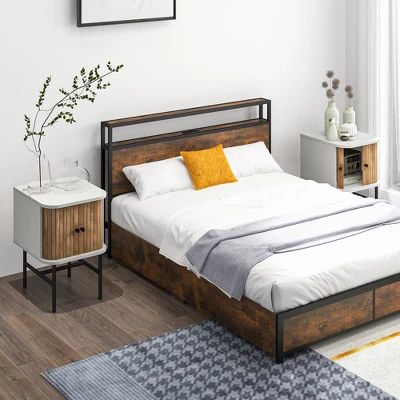 Tangkula Set Of 2 Nightstand Compact Modern End Side Table W/ Sliding Doors 2 Tangkula Set Of 2 Nightstand Compact Modern End Side Table W/ Sliding Doors - Image 2