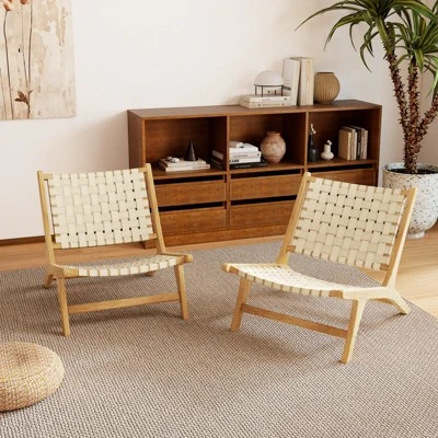 Tangkula Teak Wood Patio Accent Chair with Breathable Webbing Seat 2 Tangkula Teak Wood Patio Accent Chair with Breathable Webbing Seat - Image 2