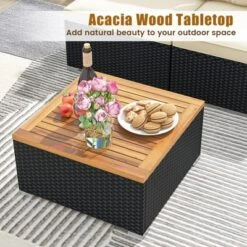 Tangkula 5 Pieces Outdoor Patio Furniture Set Sectional PE Rattan Sofa Set With Cushions And Acacia Wood Coffee Table -Tangkula Shop GUEST 45e3d47c eb8c 4a78 920d 1a04932c3ab4
