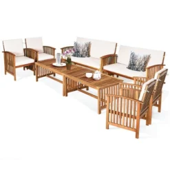 Tangkula 8PCS Wooden Patio Conversation Set Outdoor Furniture Set W/ Cushions -Tangkula Shop GUEST 45ee3c86 7b02 442e 9373 166a317ff27e