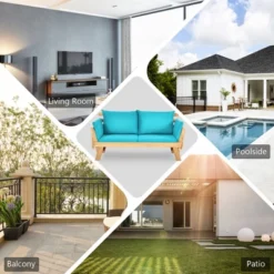 Tangkula Adjustable Patio Sofa Daybed Acacia Wood Furniture W/ Navy & Turquoise Sets Cushion -Tangkula Shop GUEST 4643c84d d04e 4717 88fd fab1a6d1d253