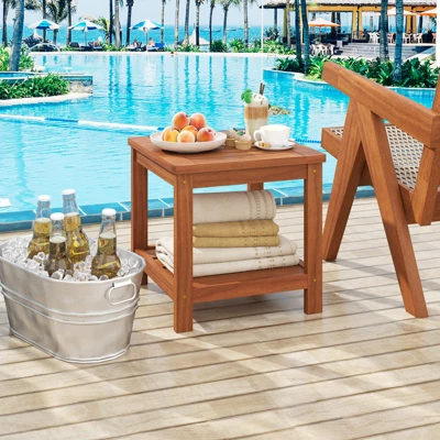 Tangkula 2-Tier Wood Adirondack Side Table with Storage Shelf 2 Tangkula 2-Tier Wood Adirondack Side Table with Storage Shelf - Image 2