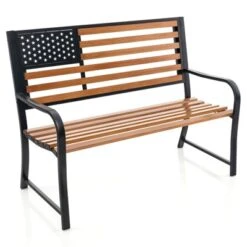 Tangkula 50” Outdoor Garden Bench 2-Person Metal Patio Chair With Flag Pattern Backrest & Rustic Wood Grain Finish 18 Tangkula 50” Outdoor Garden Bench 2-Person Metal Patio Chair With Flag Pattern Backrest & Rustic Wood Grain Finish -Tangkula Shop GUEST 4666ce46 d8af 40ea b29d 1e1fa12b5c21