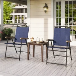 Tangkula Patio Folding Chairs Set Of 2 Outdoor Dining Chairs W/ Ergonomic Backrests & Armrests