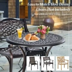 Tangkula 36" Outdoor Dining Table Round Cast Aluminum Patio Dining Table With Umbrella Hole And Adjustable Non-Slip Foot Pads -Tangkula Shop GUEST 46dc5846 e658 4ca8 9fbf 3ea218f9849d