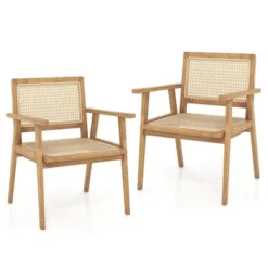 Tangkula Set of 2 Teak Wood Armchairs with Woven Rattan Seats -Tangkula Shop GUEST 4715a28a a84c 42d4 be4d 97c3f175e63e