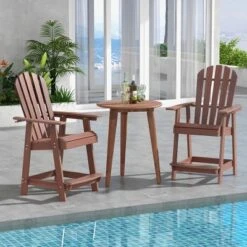 Tangkula 4 PCS Tall Adirondack Chair HDPE Outdoor Bar Stools With Armrests 4.5” Wide Footrest Patio Adirondack Barstools Balcony Chairs Brown -Tangkula Shop GUEST 479d4a0e 11e6 4437 81c2 9b745e8666aa