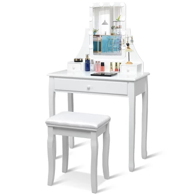 Tangkula Make-Up Vanity Table Dresser Set W/LED Light & Padded Stool 6 Tangkula Make-Up Vanity Table Dresser Set W/LED Light & Padded Stool - Image 6