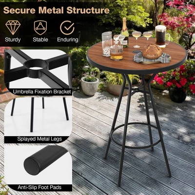 Tangkula 3 PCS Patio Bistro Set Round Table W/ 1.6" Umbrella Hole & 2 Stools Metal Frame 5 Tangkula 3 PCS Patio Bistro Set Round Table W/ 1.6" Umbrella Hole & 2 Stools Metal Frame - Image 5