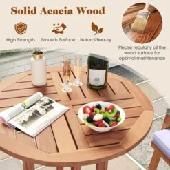 Tangkula 39" Outdoor Acacia Wood Bar Table with Slatted Round Top -Tangkula Shop GUEST 47f11430 f61e 4b98 b89a d146eaa149e9