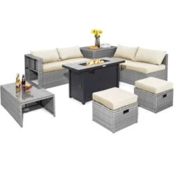 Tangkula 9 PCS Patio Furniture Set With 42" 60,000 BTU Fire Pit Outdoor Space-Saving Sectional Sofa Set With Storage Box Black/Gray/Navy/Red/Turquoise/Off White -Tangkula Shop GUEST 4818c09a 3d9e 475d a89f 96f867baae3e