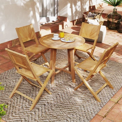 Tangkula 4 PCS Folding Patio Chairs W/ Inclined Backrest Teak Wood Outdoor Dining Chairs 2 Tangkula 4 PCS Folding Patio Chairs W/ Inclined Backrest Teak Wood Outdoor Dining Chairs - Image 2