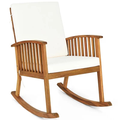 Tangkula Acacia Wood Patio Rocking Chair with Comfortable Seat & Back Cushions 8 Tangkula Acacia Wood Patio Rocking Chair with Comfortable Seat & Back Cushions - Image 8