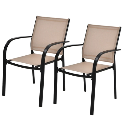 Tangkula 2PCS Outdoor Dining Chairs Stackable Chairs W/Armrests & Breathable Fabric For Balcony Garden & Patio 8 Tangkula 2PCS Outdoor Dining Chairs Stackable Chairs W/Armrests & Breathable Fabric For Balcony Garden & Patio - Image 8