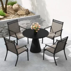 Tangkula Patio Dining Chairs Set Of 4 All Weather Outdoor Chairs W/ High Back & Armrests