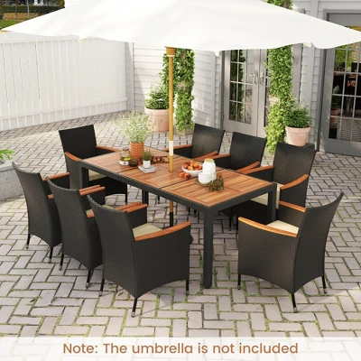 Tangkula 9 PCS Patio Dining Set For 8 Large Conversation Set W/ Umbrella Hole Seat Cushion 2 Tangkula 9 PCS Patio Dining Set For 8 Large Conversation Set W/ Umbrella Hole Seat Cushion - Image 2